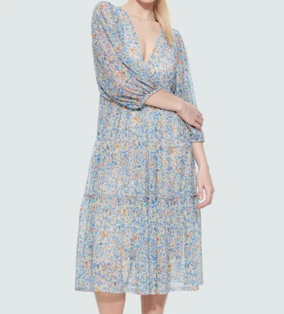 Dex Mesh Tiered Midi Dress In Blue