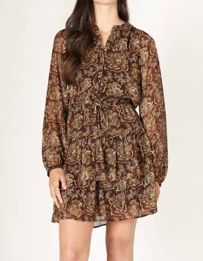 Dex Paisley Floral Tiered Mini Dress In Brown
