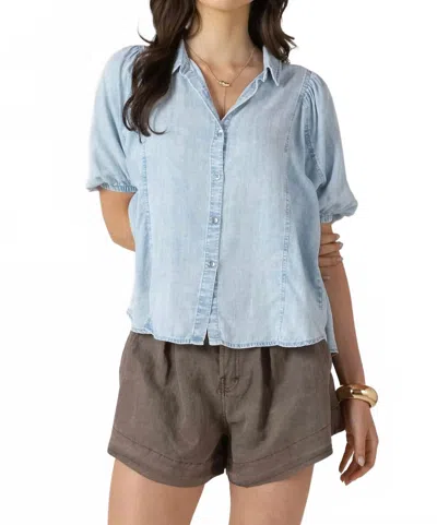 Dex Panelled Button Front Denim Blouse In Bleached Indigo In Multi