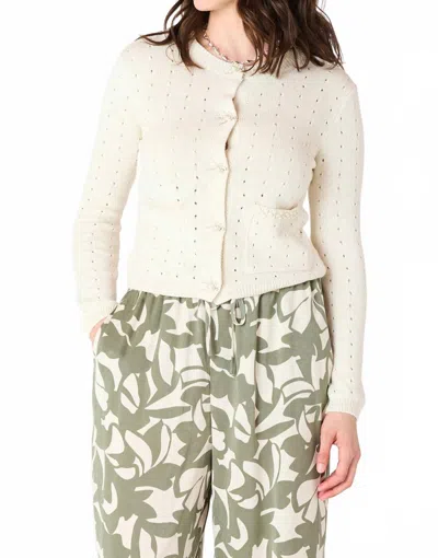 Dex Pearl Detail Open Stitch Cardigan In Ecru In Neutral
