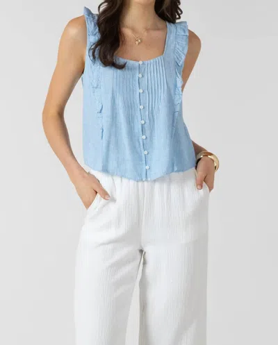 Dex Pintuck Ruffle Tank Top In Blue Stripe