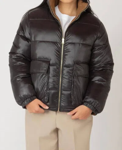 Dex Reversible Puffer Coat In Black/caramel