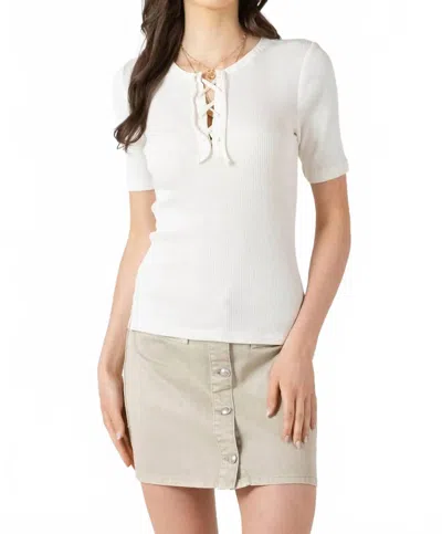 Dex Ribbed Lace Up Tee In Vintage Ivory In White