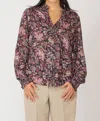 Dex Ruffle Detail Tie Front Blouse In Black/pink Gold Print In Multi