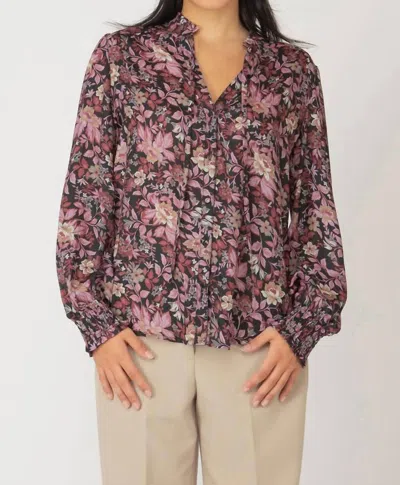 Dex Ruffle Detail Tie Front Blouse In Black/pink Gold Print In Multi