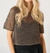 Dex Short Sleeve Open-stitch Sweater Top In Bronze In Gold