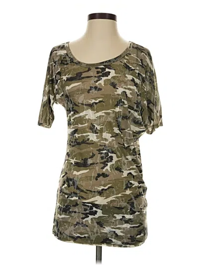 Pre-owned Dex Short Sleeve Top Green Camo Pattern Scoop Neck Tops