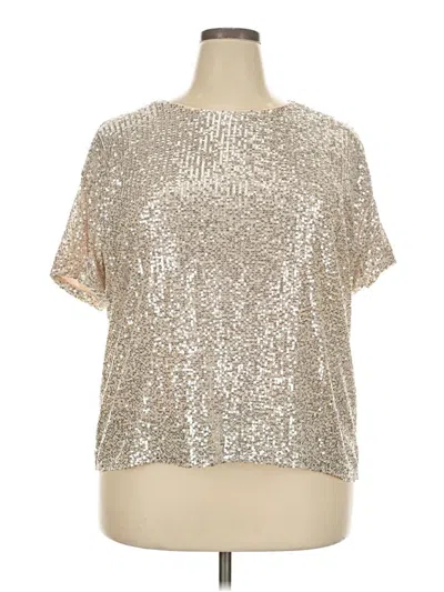 Pre-owned Dex Short Sleeve Top Silver Metallic Pattern Mock Neckline Tops