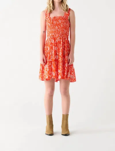 Dex Smocked Bodice Mini Dress In Orange/crea, In Multi