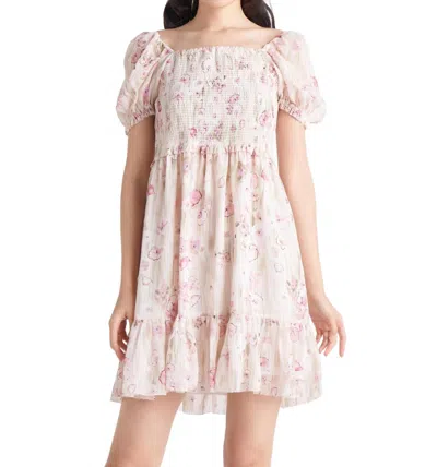 Dex Smocked Tiered Mini Dress In Pastel Pink