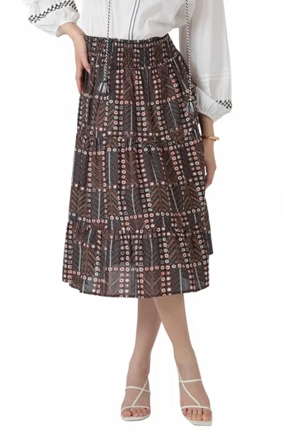 Dex Smocked Waist Midi Skirt In Brown