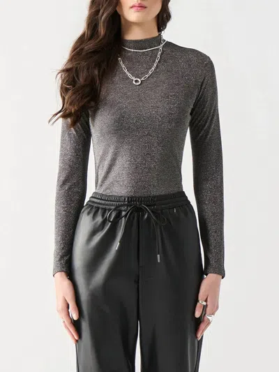 Dex Sparkle Mock Neck Shimmer Top In Black