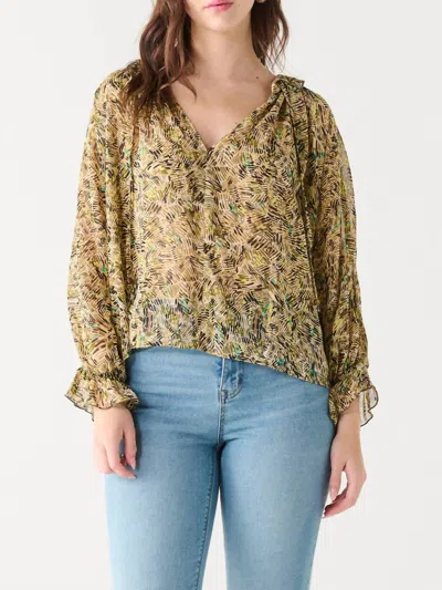 Dex Spic And Span Ruffle Blouse In Green Line Abstract In Multi