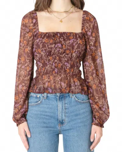 Dex Square Neck Blouse In Flowers In Brown