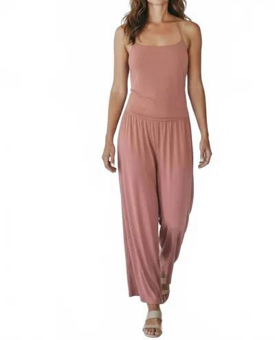 Dex Strappy Knit Wide Leg Jumpsuit In Mauve In Pink