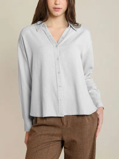 Dex Stripe Button Down Shirt In Taupe In Gray