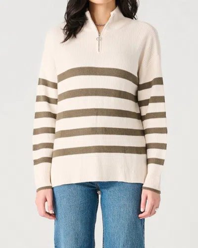 Dex Stripe Zip-up Sweater In Cream/army Green In Neutral