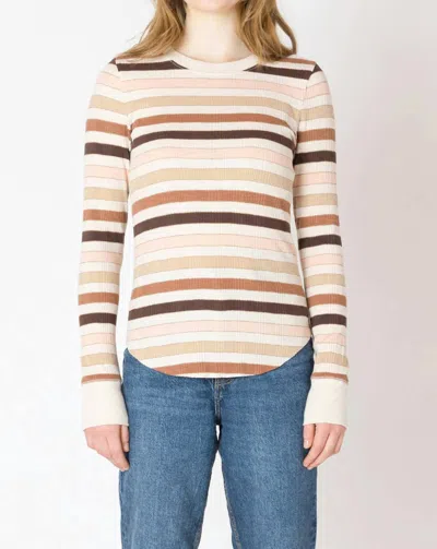 Dex Striped Ribbed Tee In Chestnut In Neutral