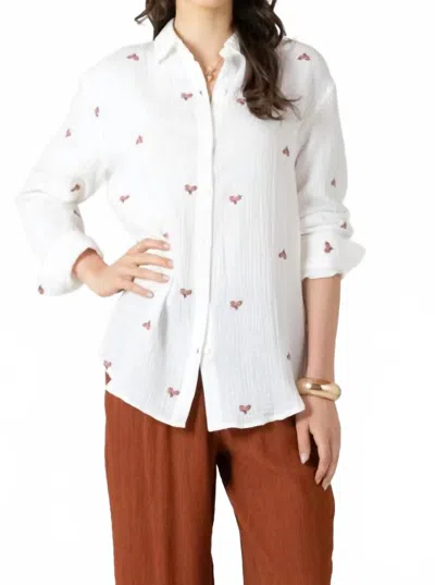 Dex Textured Button Front Blouse In White/vintage Floral