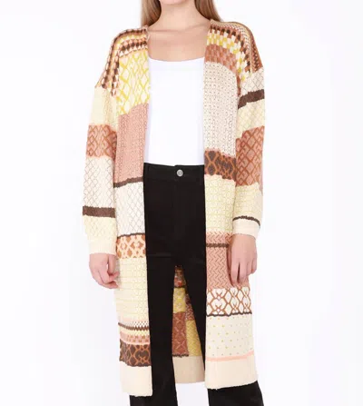 Dex Textured Patchwork Stripe Cardigan In Multi Beige/brown