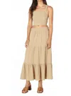Dex Textured Pull On Midi Skirt In Dune In Multi
