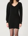 Dex V Neck Ribbed Sweater Dress In Black In Black