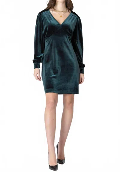 Dex Velvet Mini Dress In Pine In Green