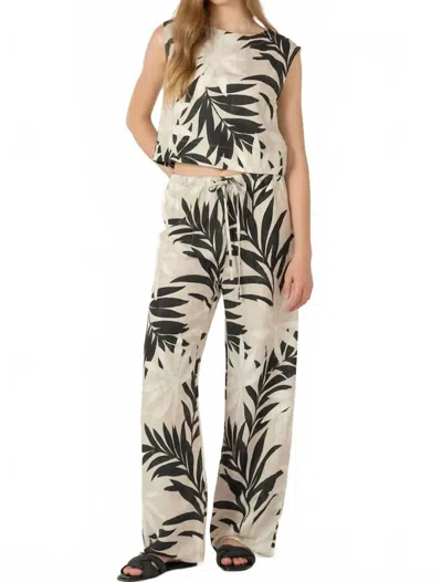 Dex Wide Leg Drawstring Trousers In Abstract Leaf In Beige