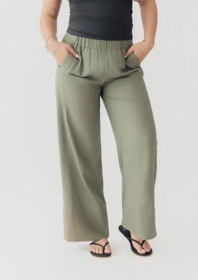 Dex Wide Leg Linen Pant In Faded Olive In Green