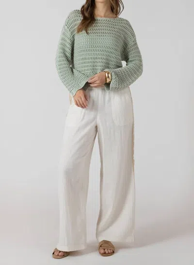 Dex Women's Scalloped Hem Open Stitch Sweater In Washed Sage In White