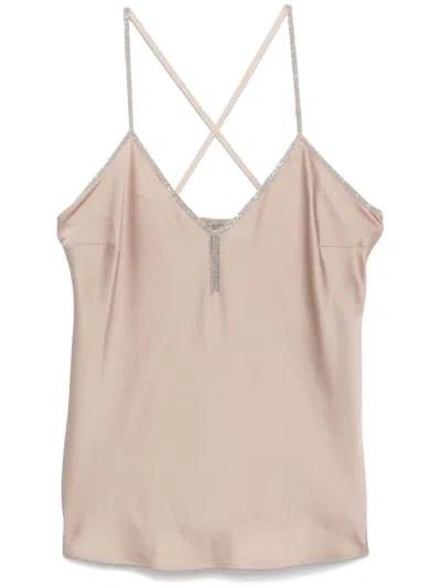 D Exterior Bead Embellished Top In Neutral