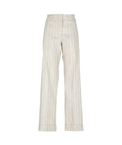 D Exterior D.exterior Wide Leg Striped Pants In White