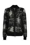 D Exterior Bomber Jacket In Macrame Lace In Black