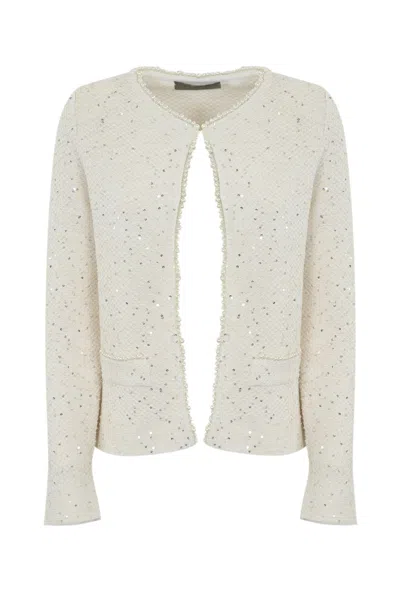 D EXTERIOR BOUCLE JACKET WITH CRYSTALS AND PEARLS