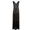 D Exterior Abito Lungo Nero Traforato Con Sottoveste Beige In Black