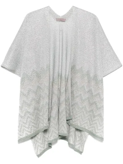 D Exterior Chevron-knit Poncho In Gray