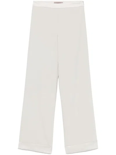 D Exterior Dexterior Wide-leg Green Trousers With Cuffed Hem In Neutral