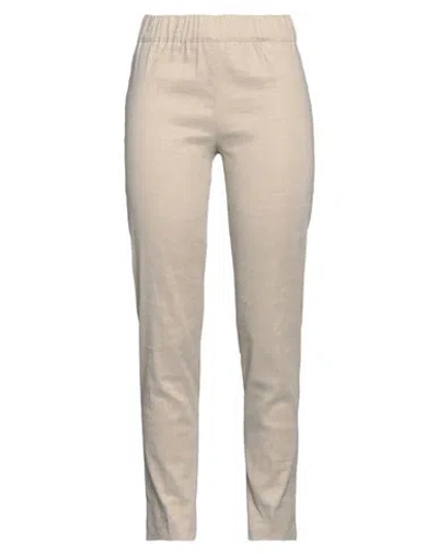 D Exterior D. Exterior Woman Pants Beige Size 12 Linen, Elastane In Gray