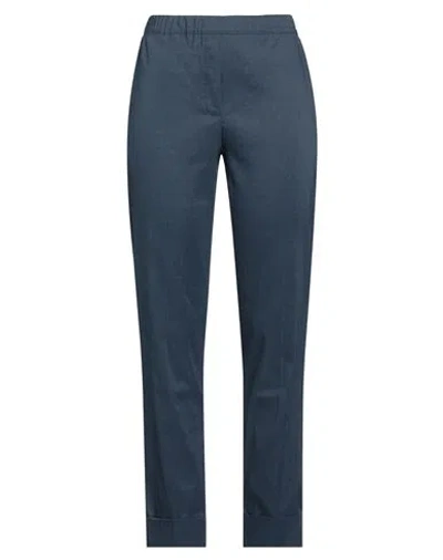 D Exterior D. Exterior Woman Pants Navy Size 10 Linen, Elastane In Blue