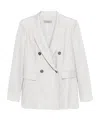 D Exterior Dexterior Double-breasted Textured Blazer With Classic Lapel In White