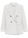 D Exterior Dexterior Double-breasted Textured Blazer With Classic Lapel In Neutral