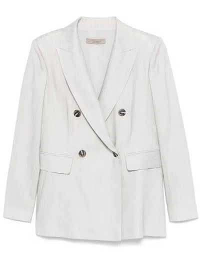 D Exterior Dexterior Double-breasted Textured Blazer With Classic Lapel In White