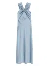 D Exterior D.exterior Blue Long Dress With Draped Detailing In Blue