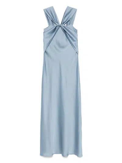 D EXTERIOR D.EXTERIOR BLUE LONG DRESS WITH DRAPED DETAILING
