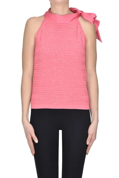 D Exterior Embellished Knit Top In Pink