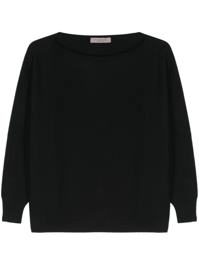D Exterior Fine-knit Sweater In Black