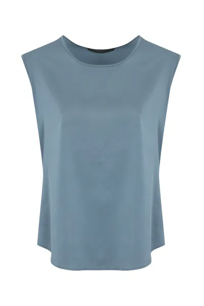 D Exterior Fluid Satin Tank Top In Blue