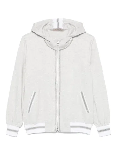 D Exterior Herringbone Hoodie In White
