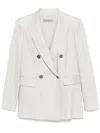 D Exterior Dexterior Double-breasted Textured Blazer With Classic Lapel In Neutral