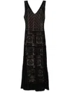 D Exterior Abito Lungo Nero Traforato Con Sottoveste Beige In Black